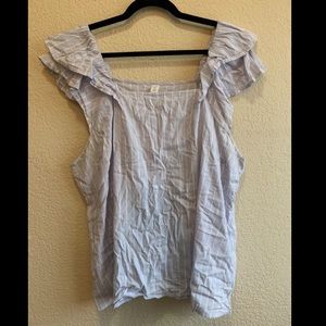 Striped periwinkle top with ruffled sleeved